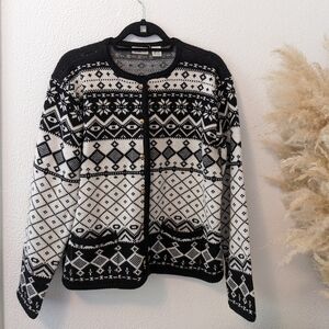 Vintage Black and White Knit Cardigan with Gold Buttons